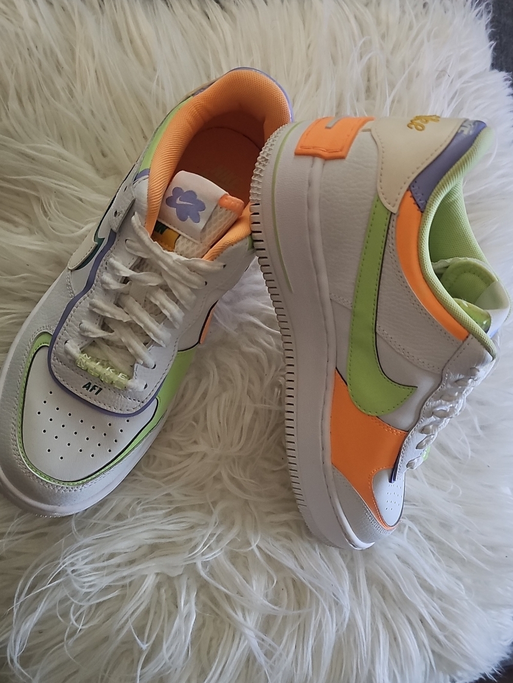 Nike Kids White Sneakers with Orange and Lime Accents